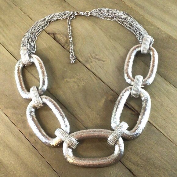 Chunky Statement Necklace Oval Textured Chain Link Adjustable Length - Picture 3 of 3